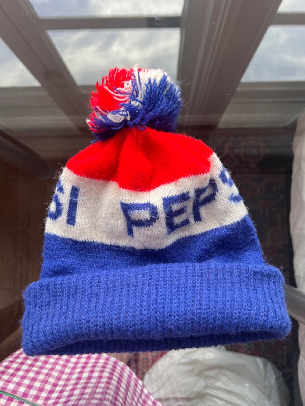 Vintage Pepsi Kids Pom-Pom Beanie in Red, White & Blue - collectors memorabilia
